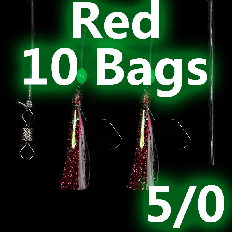 10bags Red Новинка! Bimoo 10 сумок 5/0 светящиеся Сабики Flasher Rig Морская рыбалка Snapper морская форель рыболовные снасти - Цвет: 10bags Red