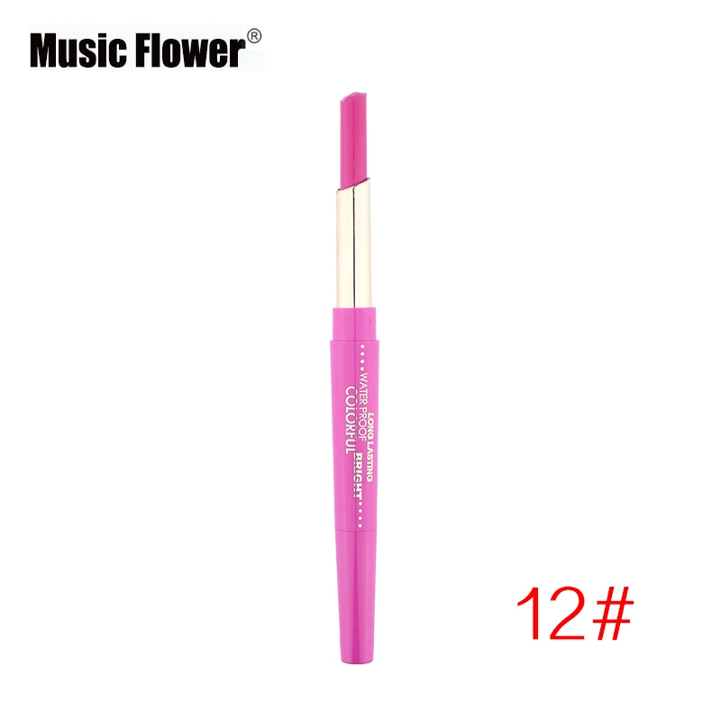 Music Flower 2 In1 губная помада+ подводка для губ, 12 Цвет, набор для макияжа, бархатный матовый блеск для губ палка Краски пигмент телесного цвета Водонепроницаемый брендовая косметика