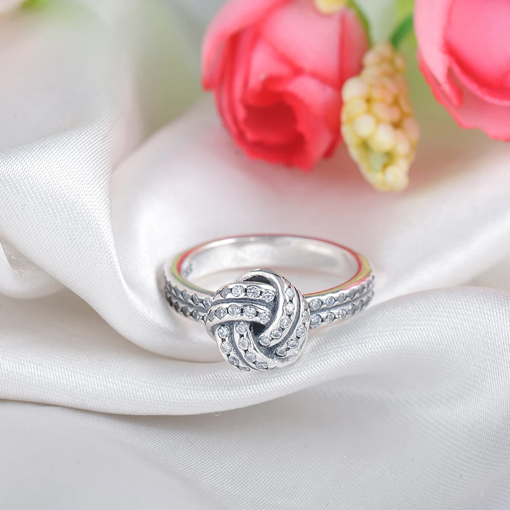 2017 новая мода 925 стерлингового серебра сверкающие Love Knot Свадебные кольца на палец