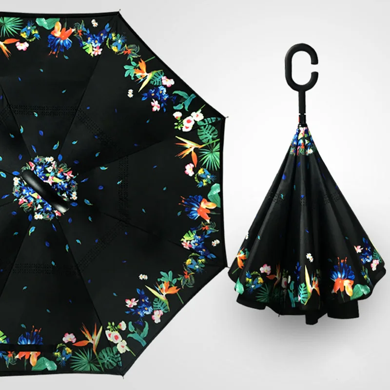 Yesello Printing Reverse Folding Double Layer Guarda Chuva Inverted Umbrella Self Stand Inside Out Rain Protection For Long Car | Дом и сад