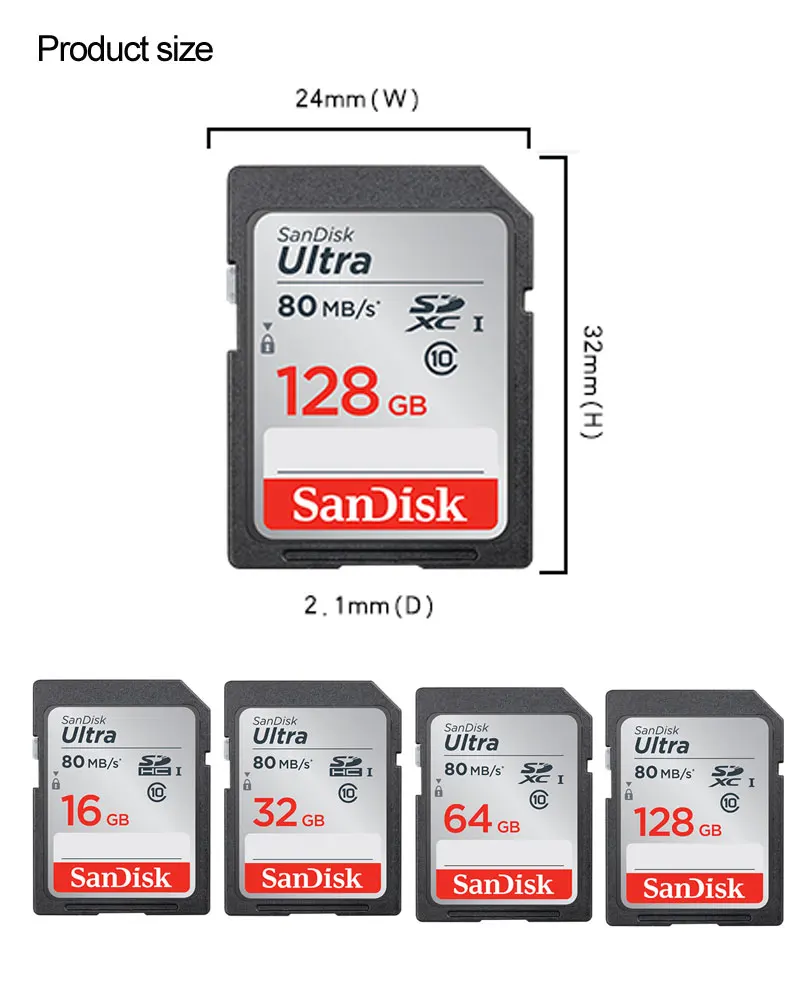 SanDisk ультра оригинальная sd-карта 16 ГБ 32 ГБ SDHC 64 Гб 128 ГБ SDXC класс 10 карта памяти C10 R80MB/s 533X USH-1 карта SD для камеры