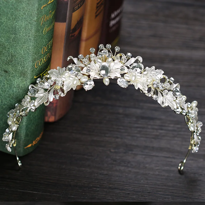 Bride Wedding Tiara Headdress Handmade Crystal Pearl Crowns Tiaras Headpieces Princess Hair Accessories Bridal Hairband | Украшения и