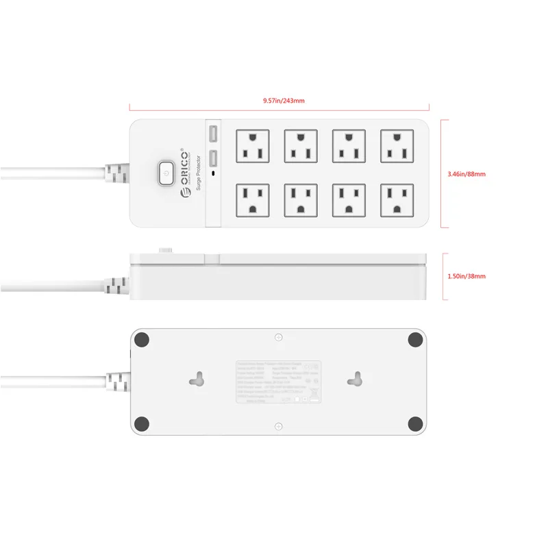 ORICO SPT S8U2 безопасная защита от перенапряжения разъем питания с usb полоской IC для Ipad
