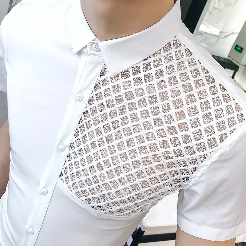 Новые мужские рубашки высокого качества с вырезами коротким рукавом Camisa Social