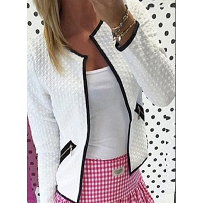 

Spring Jacket Women Fashion Solid Color Pocket Zipper Casual Coat 3 Colors Tartan Cardigan Slim Fit Outerwear