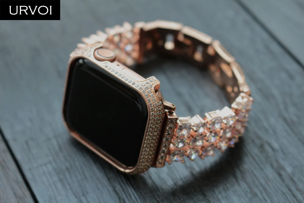 URVOI Роскошный чехол для Apple Watch series 5 4 3 2 1 рамка блестящие стразы металлический