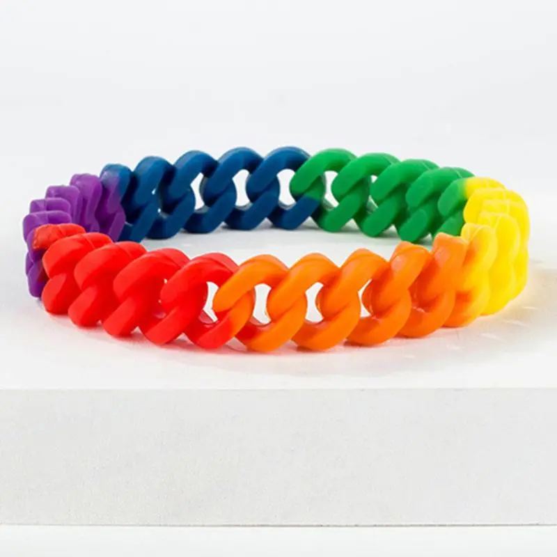 Minimalist Men Women Stretchable Silicone Bracelet Rainbow Chain Link Wristband Fashion Accessories Party Favors LGBT Parade | Украшения и