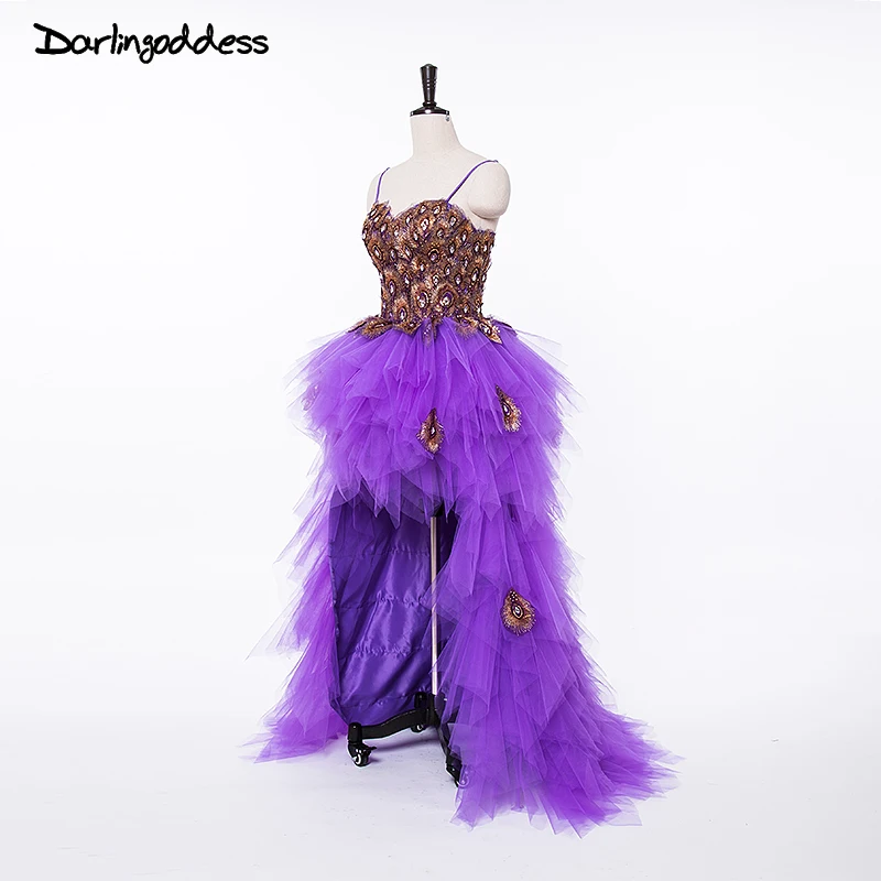 Сексуальное Фиолетовое короткое спереди длинное сзади вечернее платье с