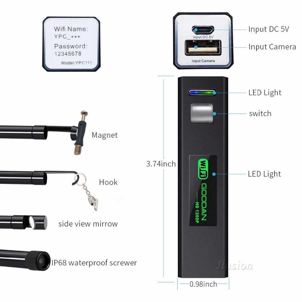 Wifi USB цифровой эндоскоп Полужесткий кабель HD 1200P для iphone Samsung Android Mac оконная камера
