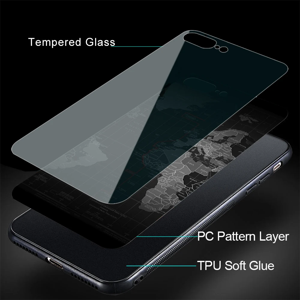 WEBBEDEPP World Map Art Cool Tempered Glass Phone Case for Apple iPhone Xr Xs Max X or 10 8 7 6 6S Plus 5 5S SE |