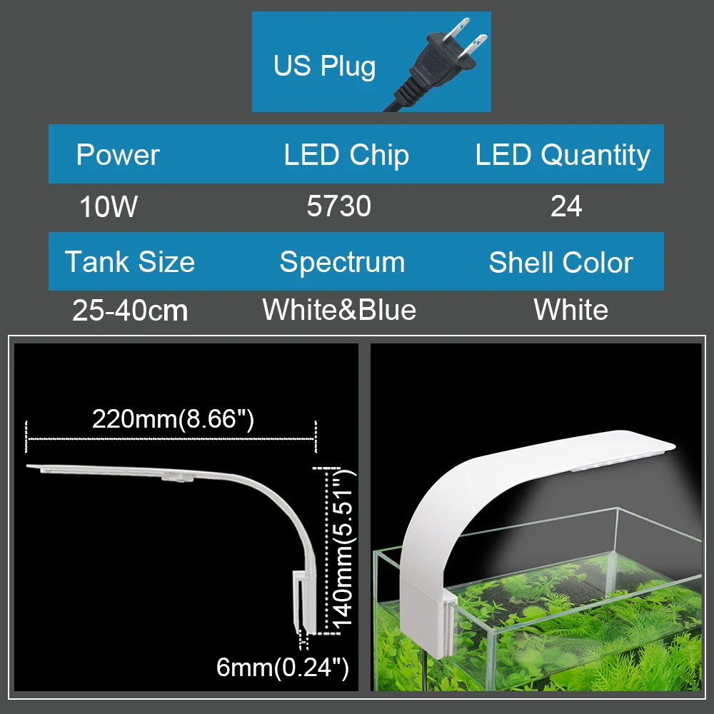 X5-White-US-110V Senzeal Aquarium Light Super bright Aquarium Led Lighting M3/X3/X5/X7/X9 Clip-on Slim Fish LED Lamp 220V/110V Fish Tank LED Lamp - Цвет: X5-White-US-110V