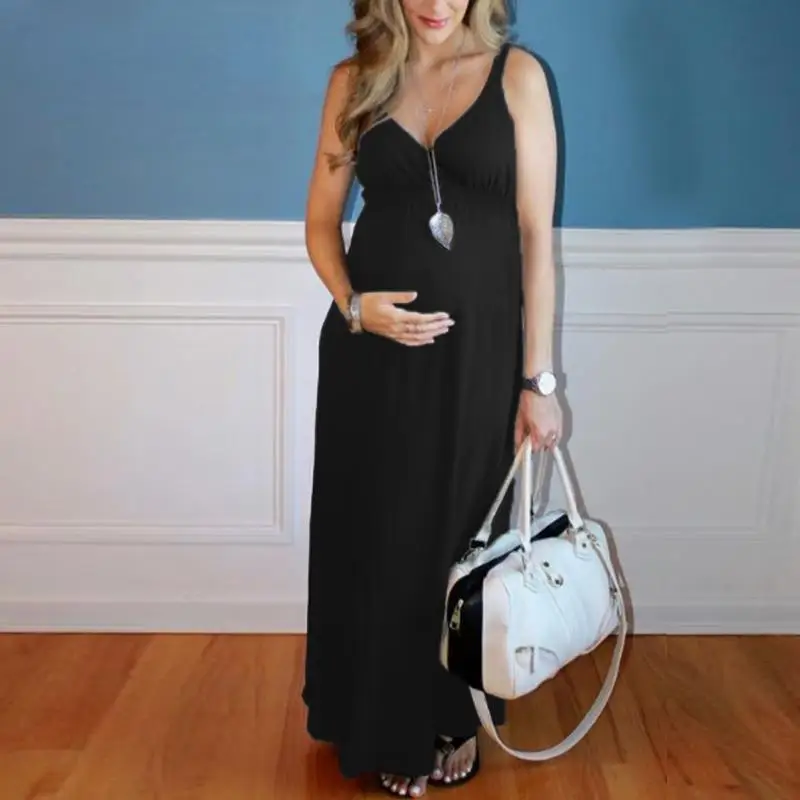 Однотонное длинное платье платья для беременных Одежда женщин элегантное