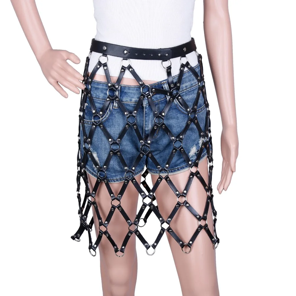 Женская универсальная юбка из натуральной кожи черная регулируемая шлейка с