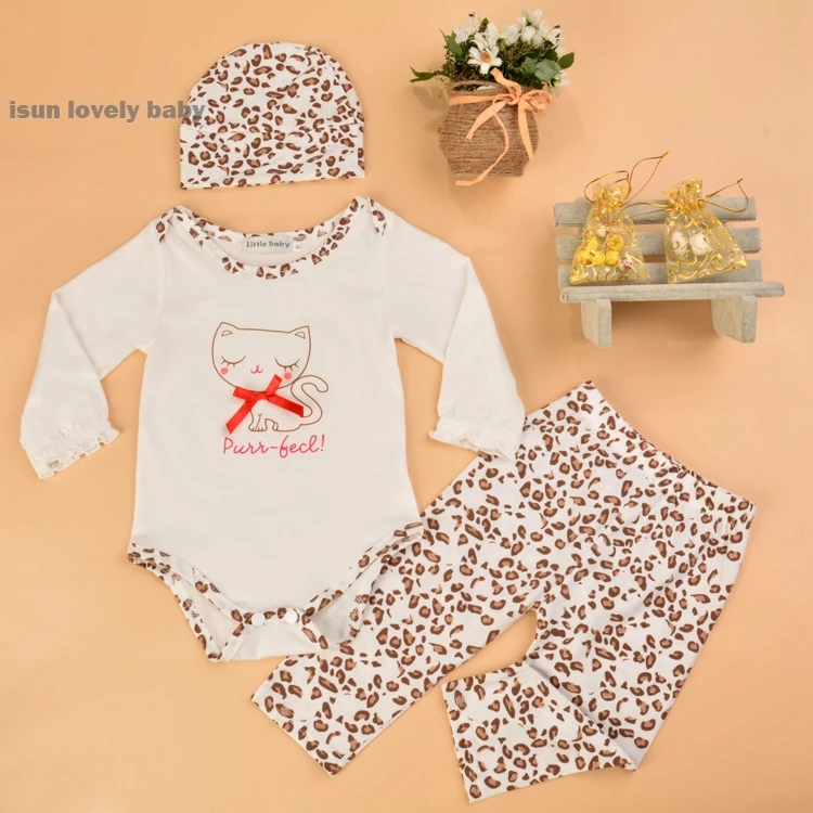 2016 лето осень Новый ребенок девочек одежда устанавливает случайные леопарда