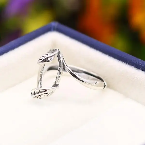 925 Sterling Silver 10x14mm Oval Cabochon Semi Mount Women Engagement Leaf Ring Fine Jewelry Setting for Gemstone | Украшения и