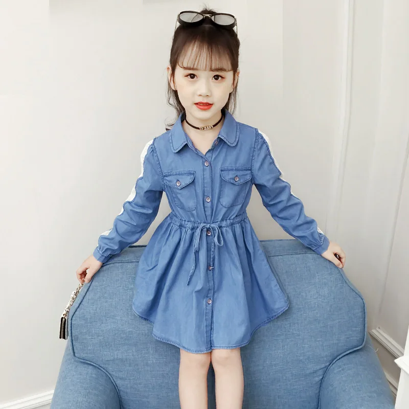 Летнее повседневное джинсовое платье для девочек новинка 2019 модная джинсовая