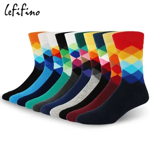 Носки мужские разноцветные из чесаного хлопка, с геометрическим узором, Le02017