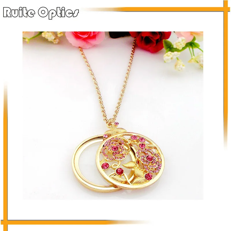 

1PC 3x Portable Necklace Reading Magnifier Pendant Necklace Decorative Peony Flower Magnifying Glass