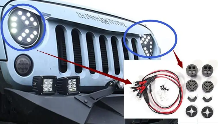 Масштаб 1/10 RC 4X4 JK гусеничный Грузовик JEEP Wrangler TOPFIE SEMA передние светодиодные фары