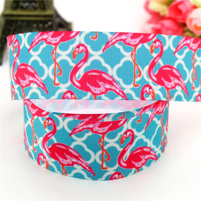 

DUWES 1.5'' Free shipping flamingo quatrefoil printed grosgrain ribbon hairbow headwear party decoration 38mm wholesale OEM D627