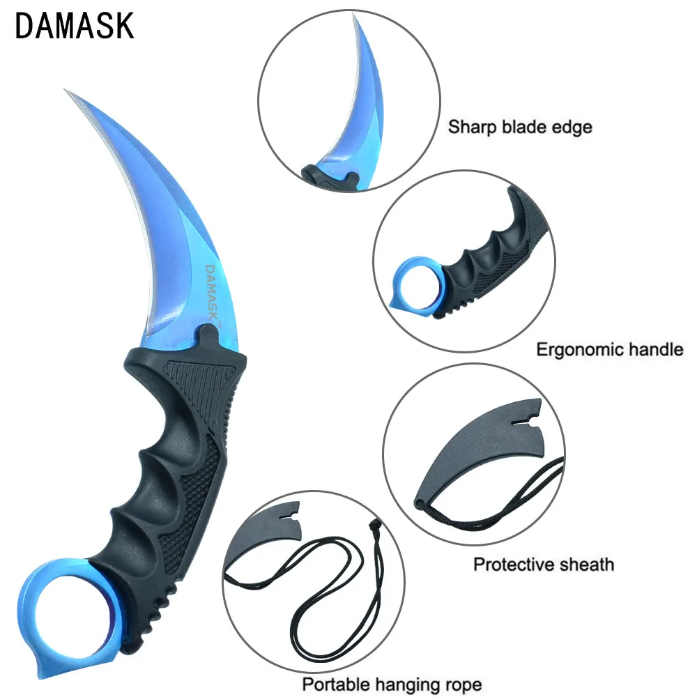 Дамаск CS GO Counter Strike Karambit фиксированным лезвием коготь ножи Открытый выживания