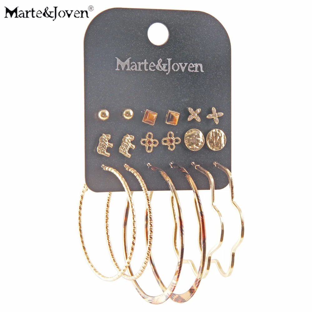 9 пар/комплект женские серьги гвоздики с тигровым узором|Серьги-кольца| |