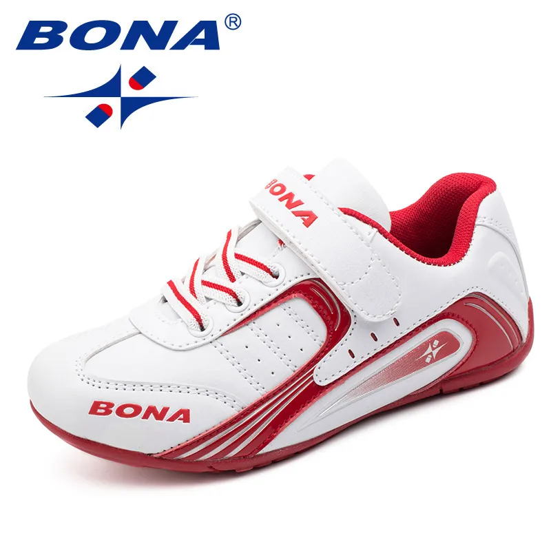 WHITE RED BONA/Новинка; Лидер продаж; стильная детская повседневная обувь; обувь для бега на открытом воздухе; обувь для мальчиков на липучке; Детские кроссовки; мягкий светильник; - Цвет: WHITE RED