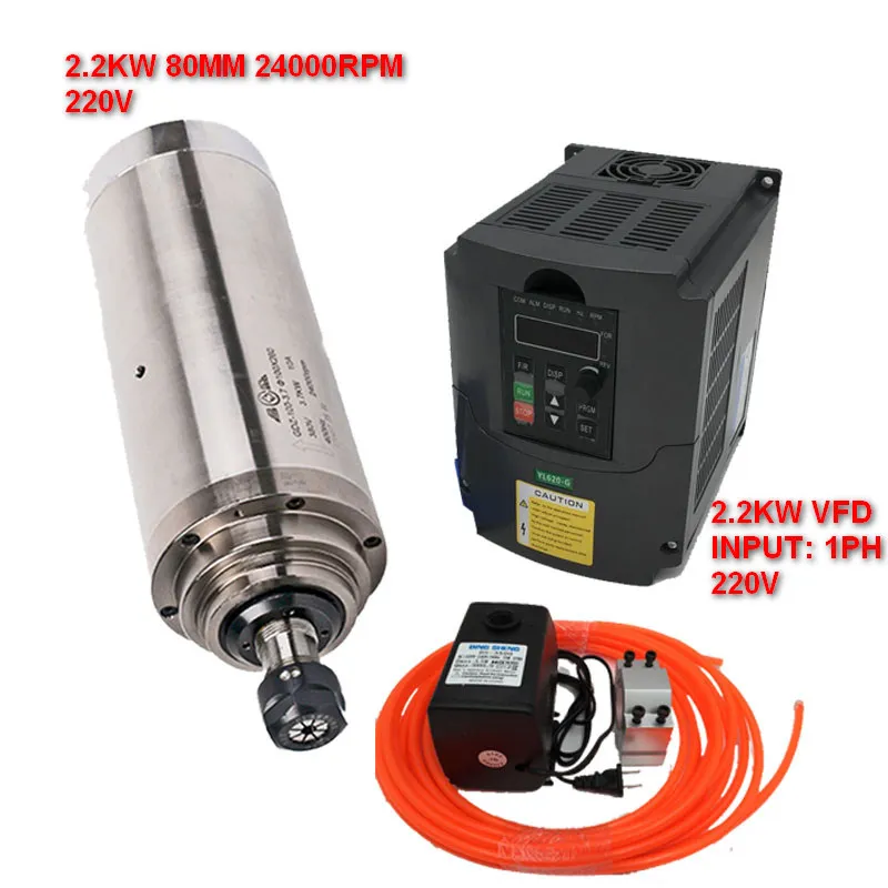 220 В 2200 кВт 24000 Вт ER20 80 мм Шпиндельный двигатель + квт Инвертор VFD 75 комплекты