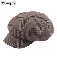 xdanqinx ladys hats british retro plaid newsboy caps for women bone casual elegant visor hat 2019 new style womens brand cap