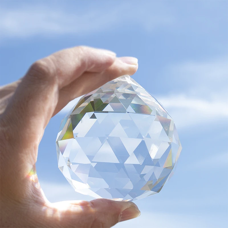 

H&D 80mm/3.15" Clear Cut Crystal Ball Prisms Glass Sphere Faceted Gazing Ball for Home Hotel Decor Suncatcher