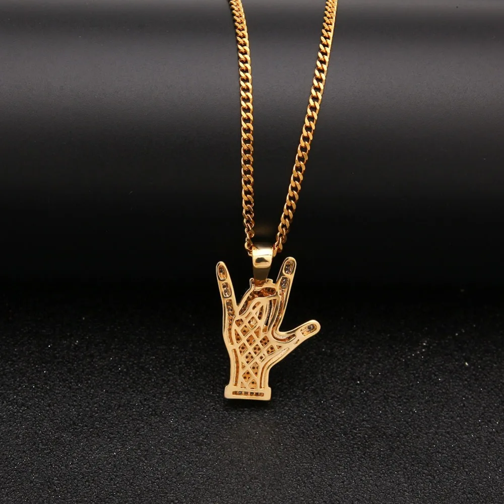 THE HIPHOP KING Custom finger love CZ Pendant Necklace Hip Hop Full Iced Out Cubic Zirconia gold sliver Stone | Украшения и