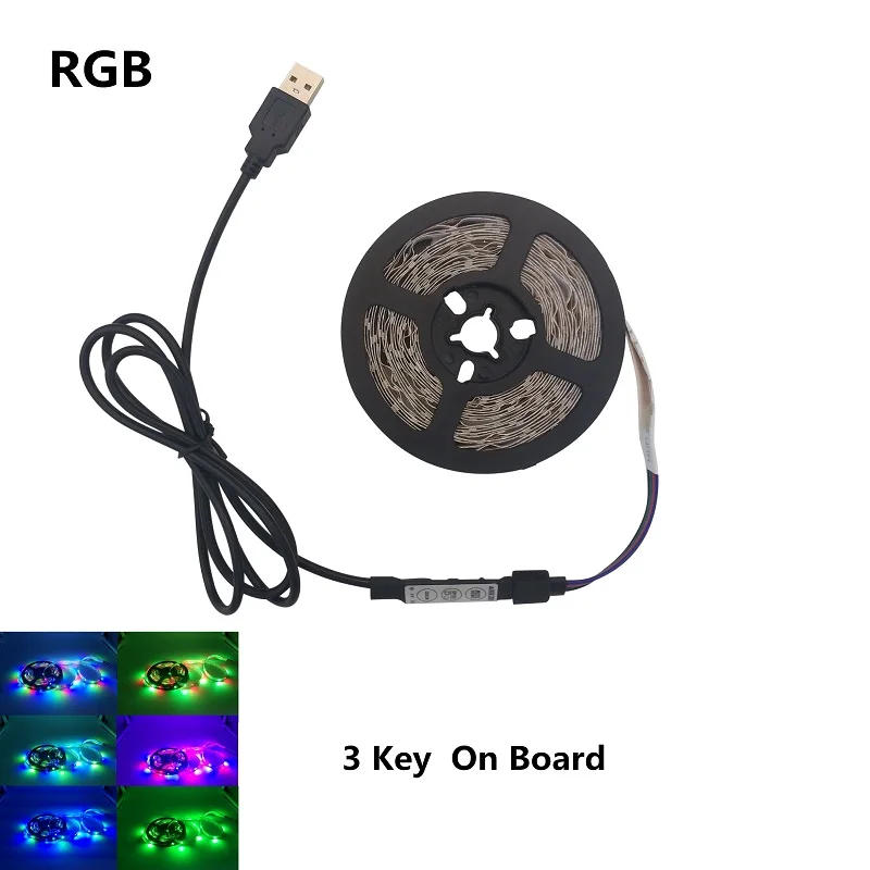 RGB3 2835 SMD RGB USB зарядное устройство светодиодный светильник 5 в постоянного тока USB кабель светодиодный светильник гибкая лента 1 м 2 м 3 м 4 м 5 м RF IR RGB пульт дистанционного управления - Испускаемый цвет: RGB3
