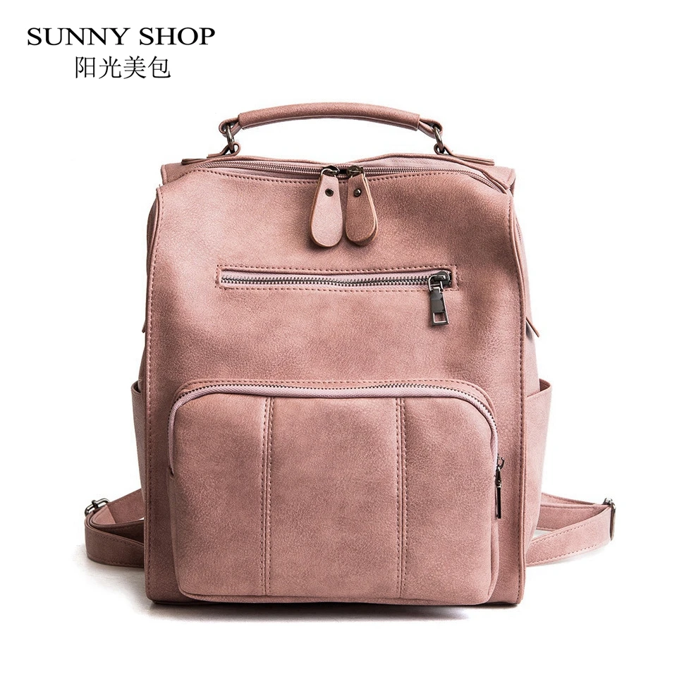 SUNNY SHOP винтажный стильный женский рюкзак Розовый Повседневный Дорожный Кожаный