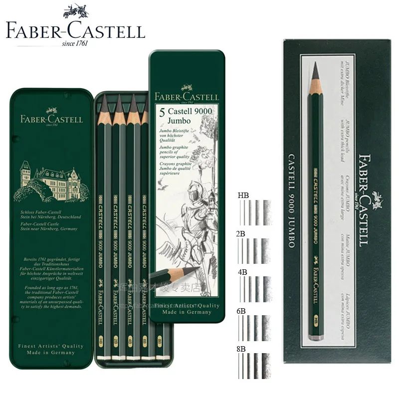 Faber-Castell 9000 jumbo графит рисунок Карандаши 5 шт./6 шт./лот 0.53 мм привести Книги по искусству эскиз карандашом HB 2b 4b 6b 8b Pro Builder Мелки