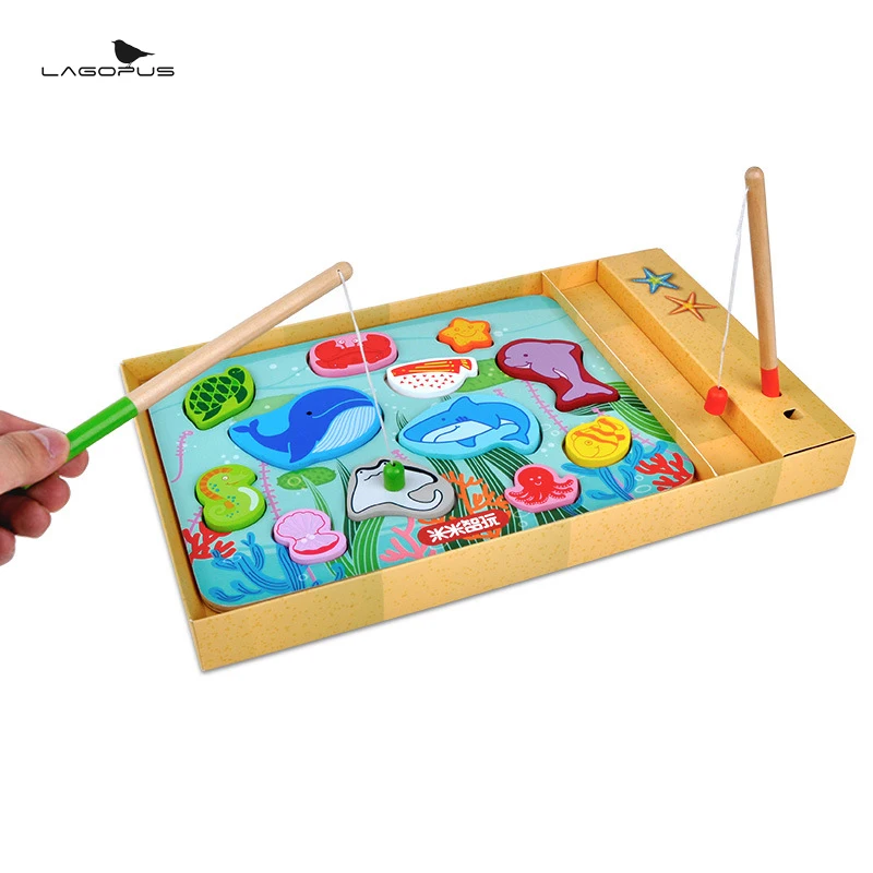 12 рыб + 2 удочки деревянные игрушки для детей рыба магнитная игра коробка рыбалки
