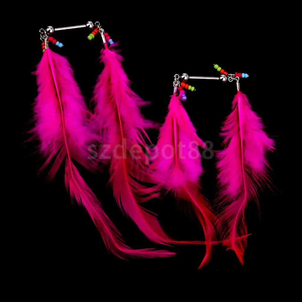 2Pcs Stainless Steel Body Piercing Jewelry Rose Red Feather Breast Nipple Shield Bar Ring | Украшения и аксессуары