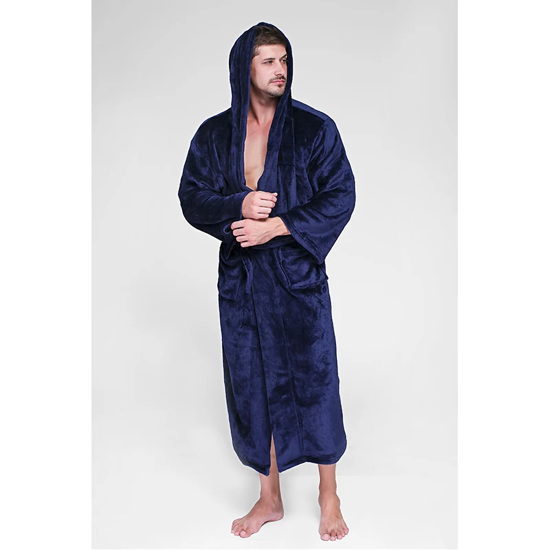 Flannel mens bath robe thick couple bathrobes plus size women fur solid warm winter pajamas long sleevee robes Da5460 | Мужская одежда