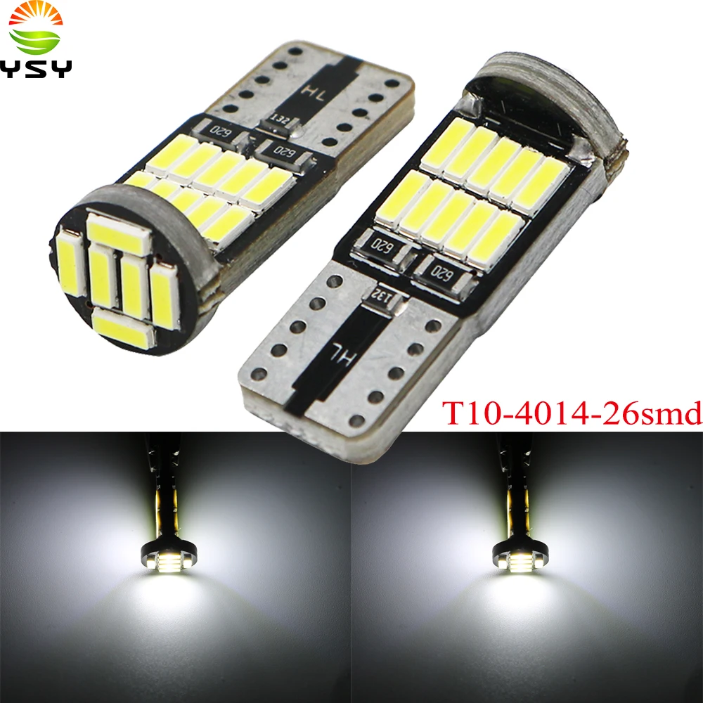 

YSY 100x NEW t10 w5w led 26SMD 4014 bulbs 194 168 501 led lamp auto car interior wedge instrument light white