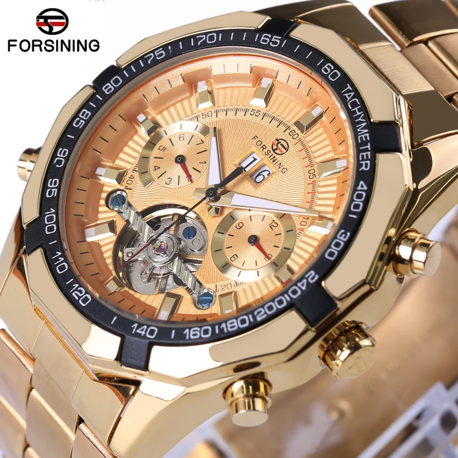 Forsining Mens bayan kol saati Top Luxury Brand Men Tourbillon Watch Automatic Mechanical Men Gold Wrist Watch Relogio Masculino enlarge