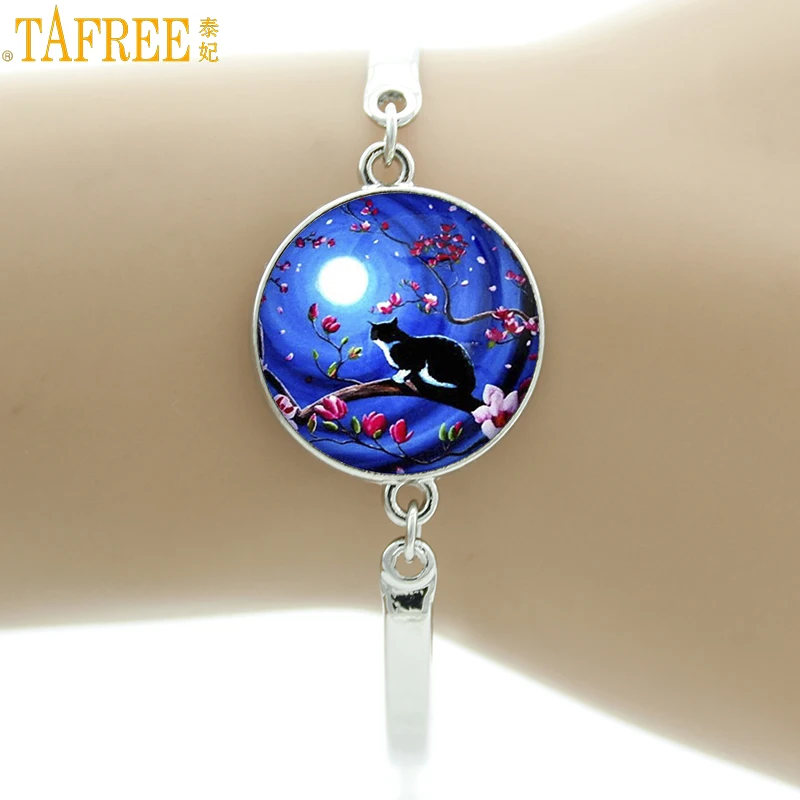 TAFREE Голубая Луна и браслет Galaxy art Kitten потертый шик кошки стекло кабошон Животные