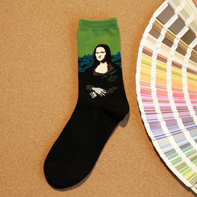 Autumn new fashion trend in men breathable tube socks sweat deodorant crazy painting series male cotton | Тематическая одежда и