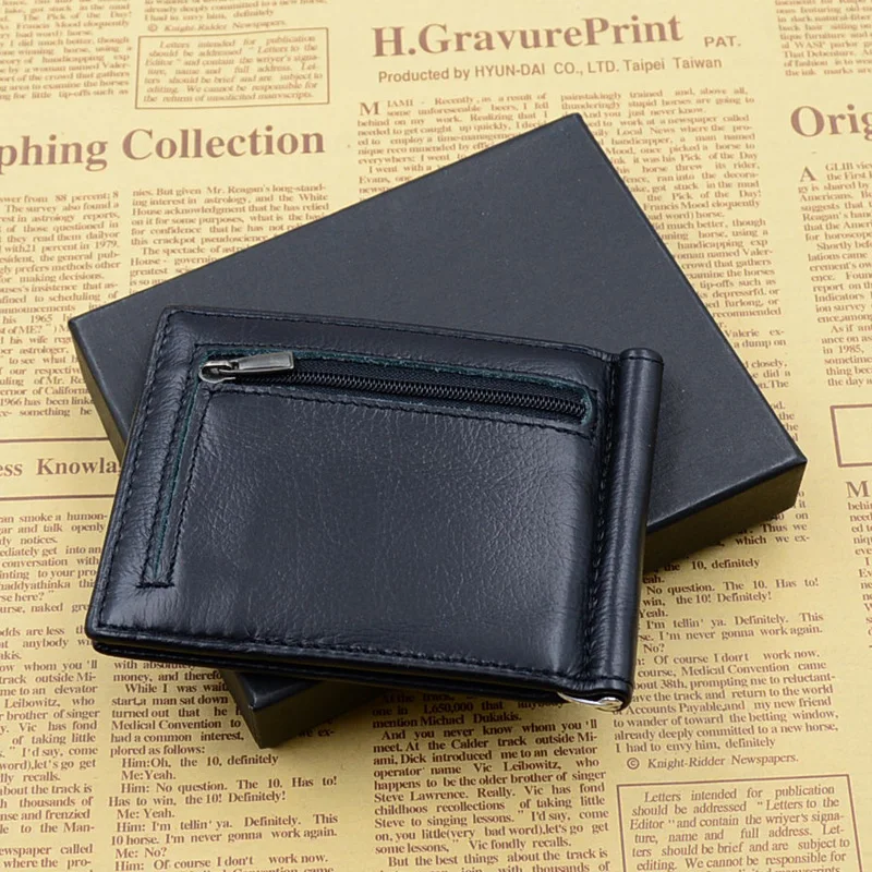 Новый кошелек из натуральной кожи винтажного стиля известной марки для мужчин с карманом на молнии для монет и металлическим зажимом для денег.