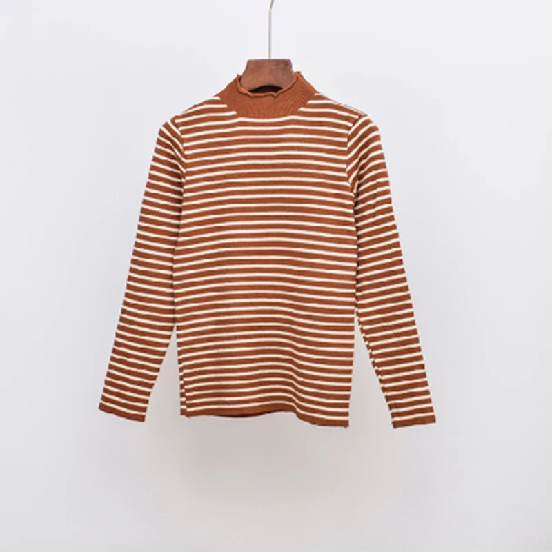 New 2018 Women Striped Bottoming Knitted Shirt Classic Turtleneck Sweater Long-sleeved Pullover Female 7 Colors Spring Autumn | Женская