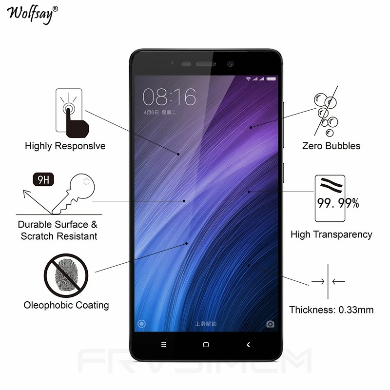 Wolfsay 1 шт для стекла Xiaomi Redmi 4 защита экрана закаленное стекло 5 0 &quotЗащитная пленка