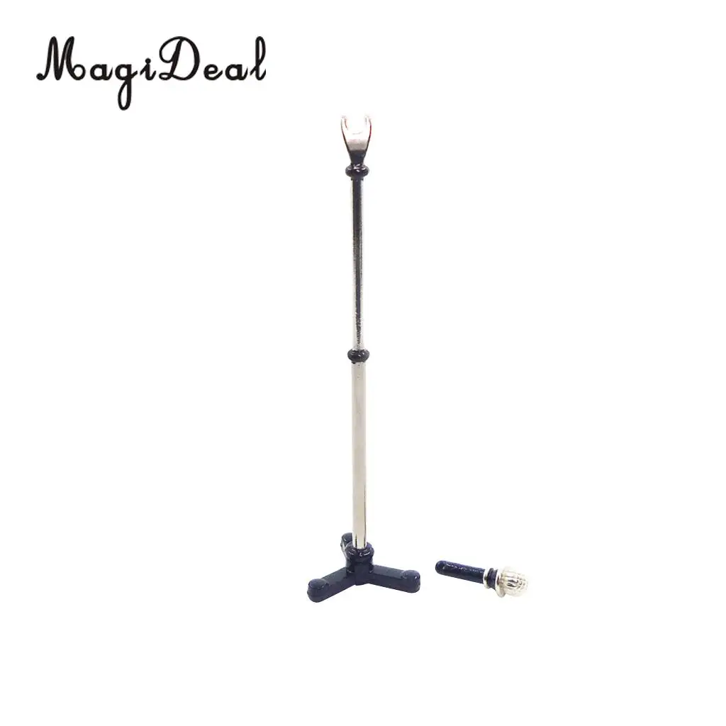 MagiDeal 1/12 миниатюрный музыкальный инструмент для кукольного домика микрофон из сплава w/держатель для кукольного домика декор для детских игрушек 2 цвета 9x2 см - Цвет: Black