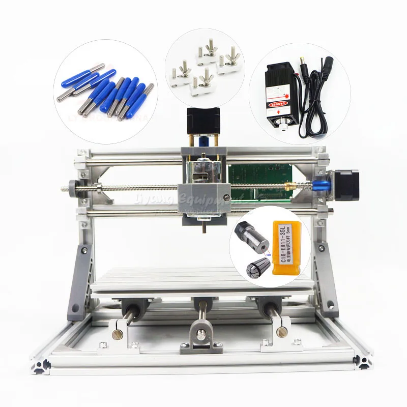 Разобранная упаковка мини CNC 2418 PRO + 500 МВт лазерный ЧПУ гравировальный станок Pcb