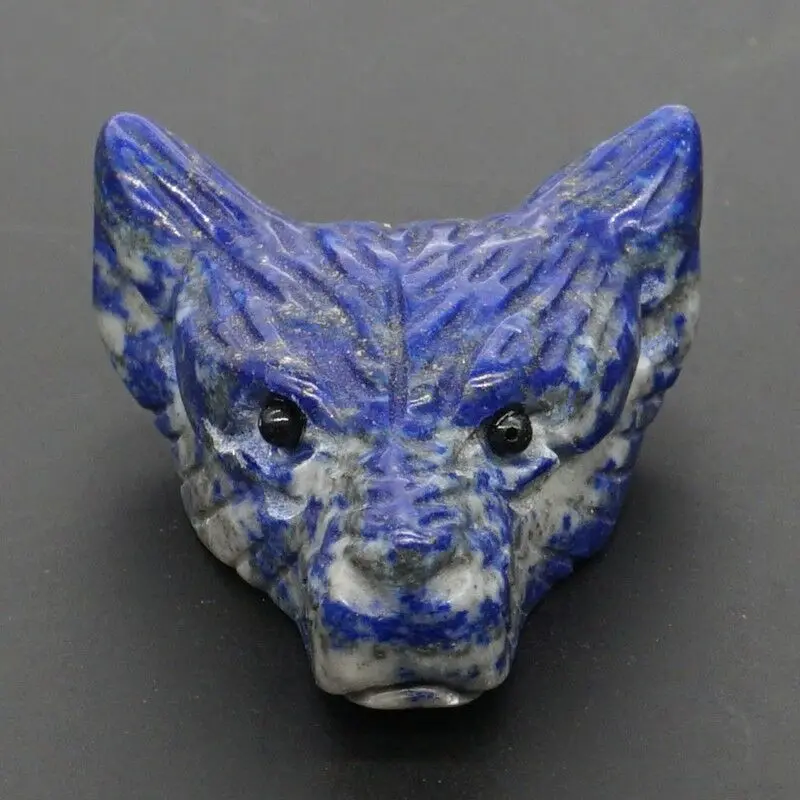

Wolf Head Pendant Natural Gemstone Lapis Figurine Crystal Carved Necklace Fashion Jewelry 1.4"