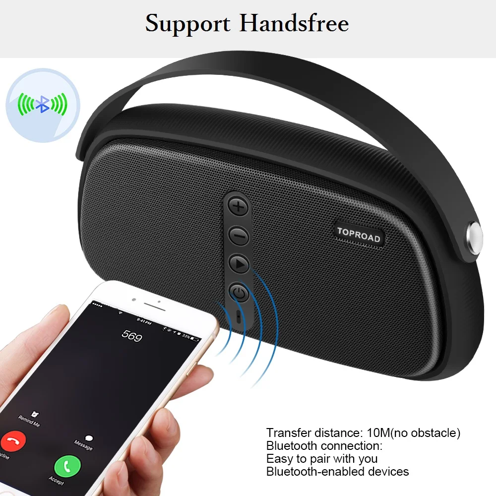 Портативный беспроводной динамик TOPROAD с Bluetooth стерео звуковая коробка fm радио TF