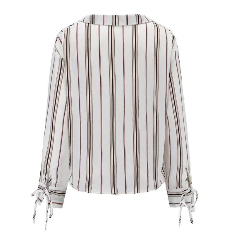 Женская хлопковая рубашка в полоску с v-образным вырезом длинным рукавом