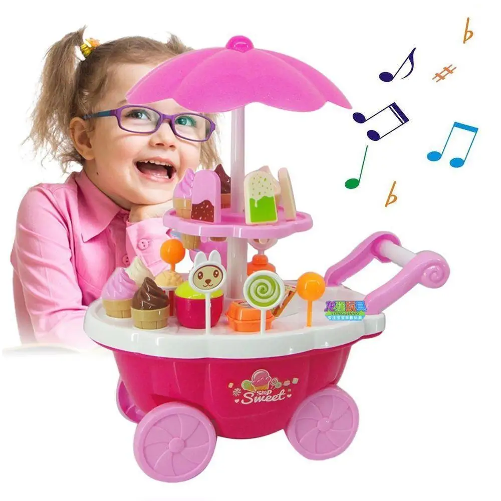 

Girl Candy Cart Ice Cream Shop Supermarket Trolley Kids Toys With Light Music